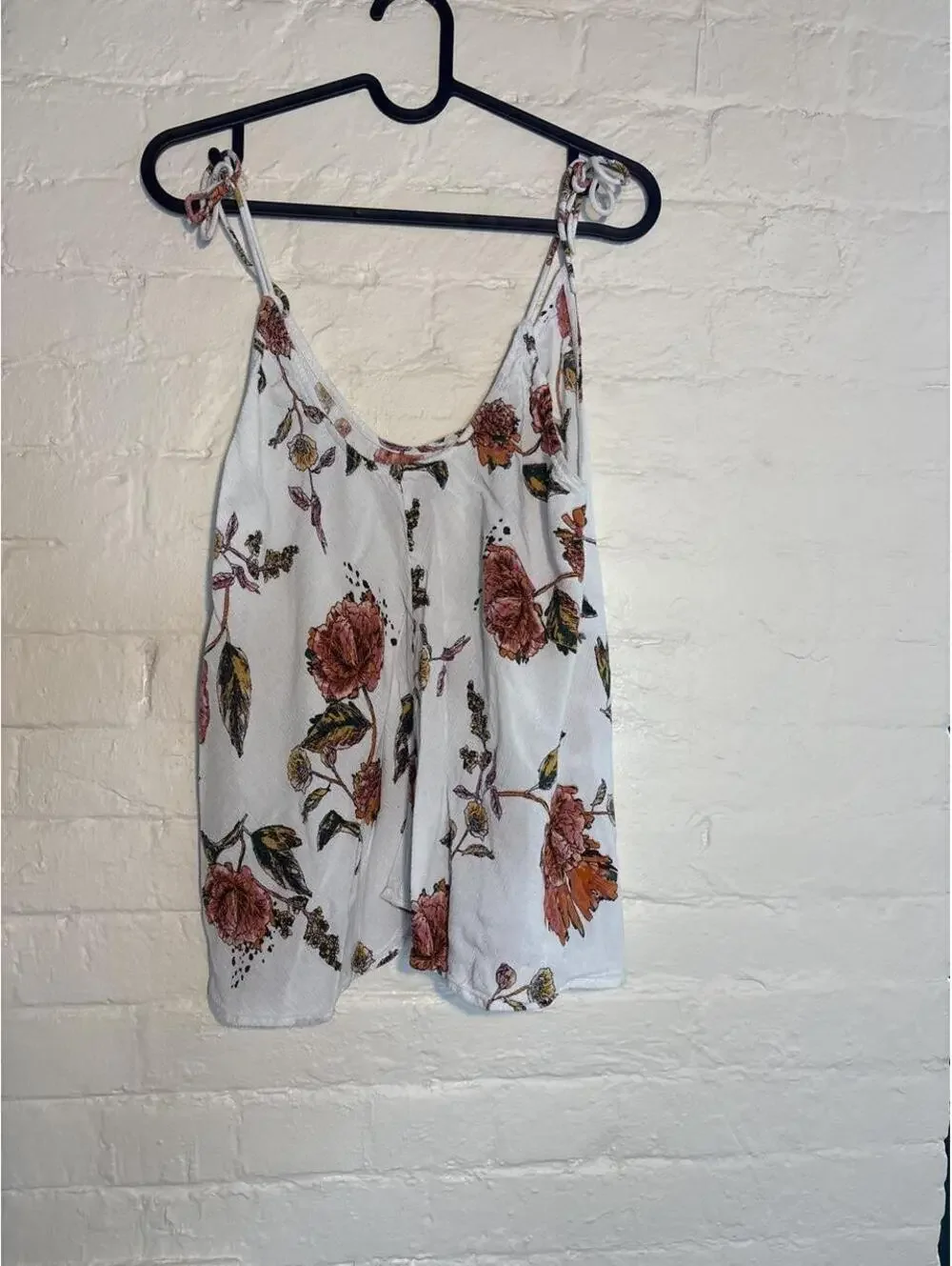 O'Neill white floral viscose tank top with pink, orange, and green flowers